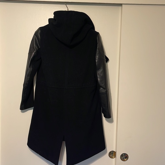 Wool and leather hooded coat - Picture 6 of 9